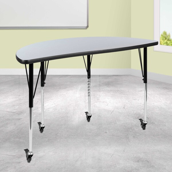 Flash Furniture Half Round 24 W, 47.5 L, 30 H, Chrome, Laminate, Particleboard, Steel, Grey XU-A48-HCIRC-GY-T-A-CAS-GG - main